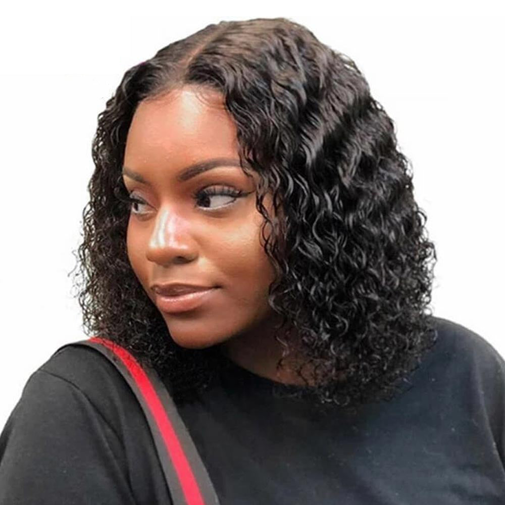 Water Wave 4x4 HD Lace Closure Blunt Cut Short Bob Wig Lace Front Curly Human Hair Wigs