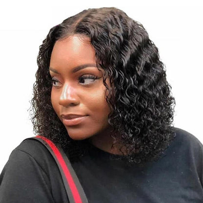 Water Wave 4x4 HD Lace Closure Blunt Cut Short Bob Wig Lace Front Curly Human Hair Wigs