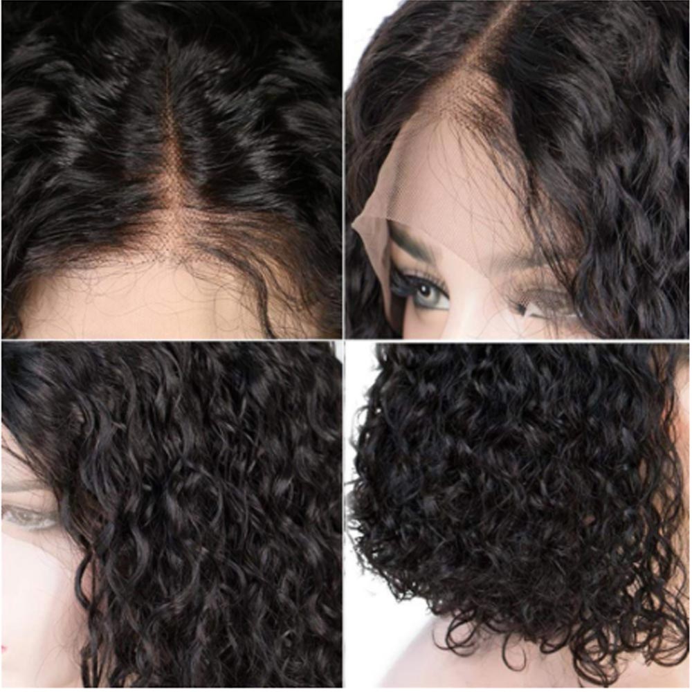 Water Wave 4x4 HD Lace Closure Blunt Cut Short Bob Wig Lace Front Curly Human Hair Wigs
