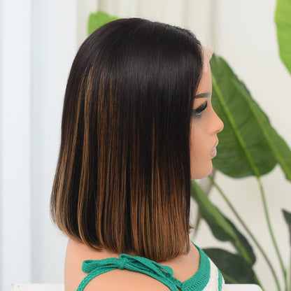 Ombre 1B/30 Highlight Lace Closure Short Bob 13x4 Lace Front Human Hair Wig