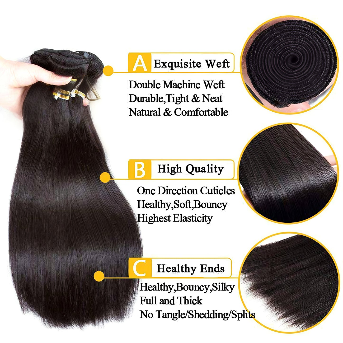 14A Straight Virgin Human Hair Weave Extensions 4 Bundles Deals