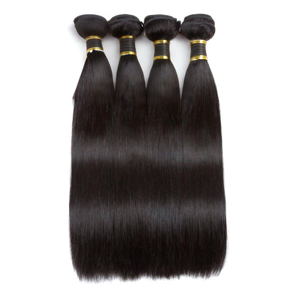 Straight Raw Virgin Human Hair 4 Bundles with 4*4 Lace Closure Pre Plucked
