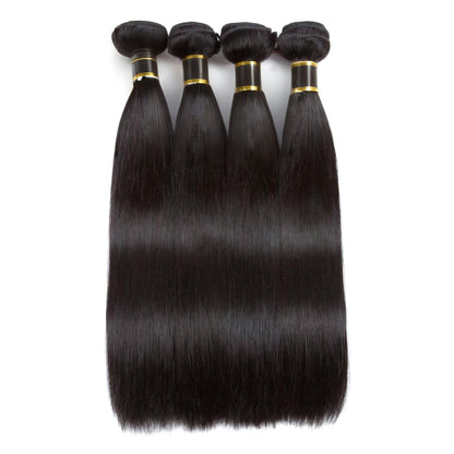 Straight 4 Bundles with 4x4 Lace Closure Human Hair Bundles Weave Extensions
