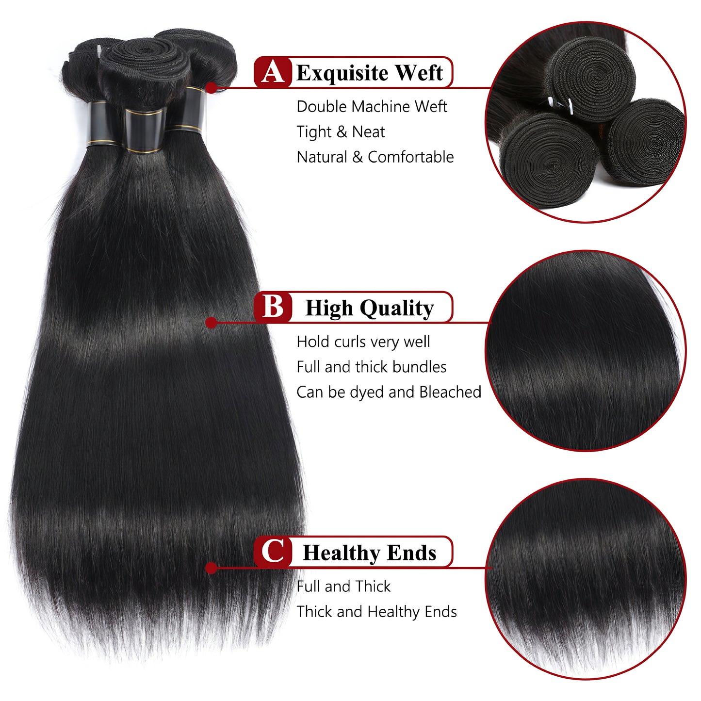 14A Straight Hair Human Hair Bundles 100% Unprocessed Virgin Straight Human Hair Weave 3 Bundles Hair