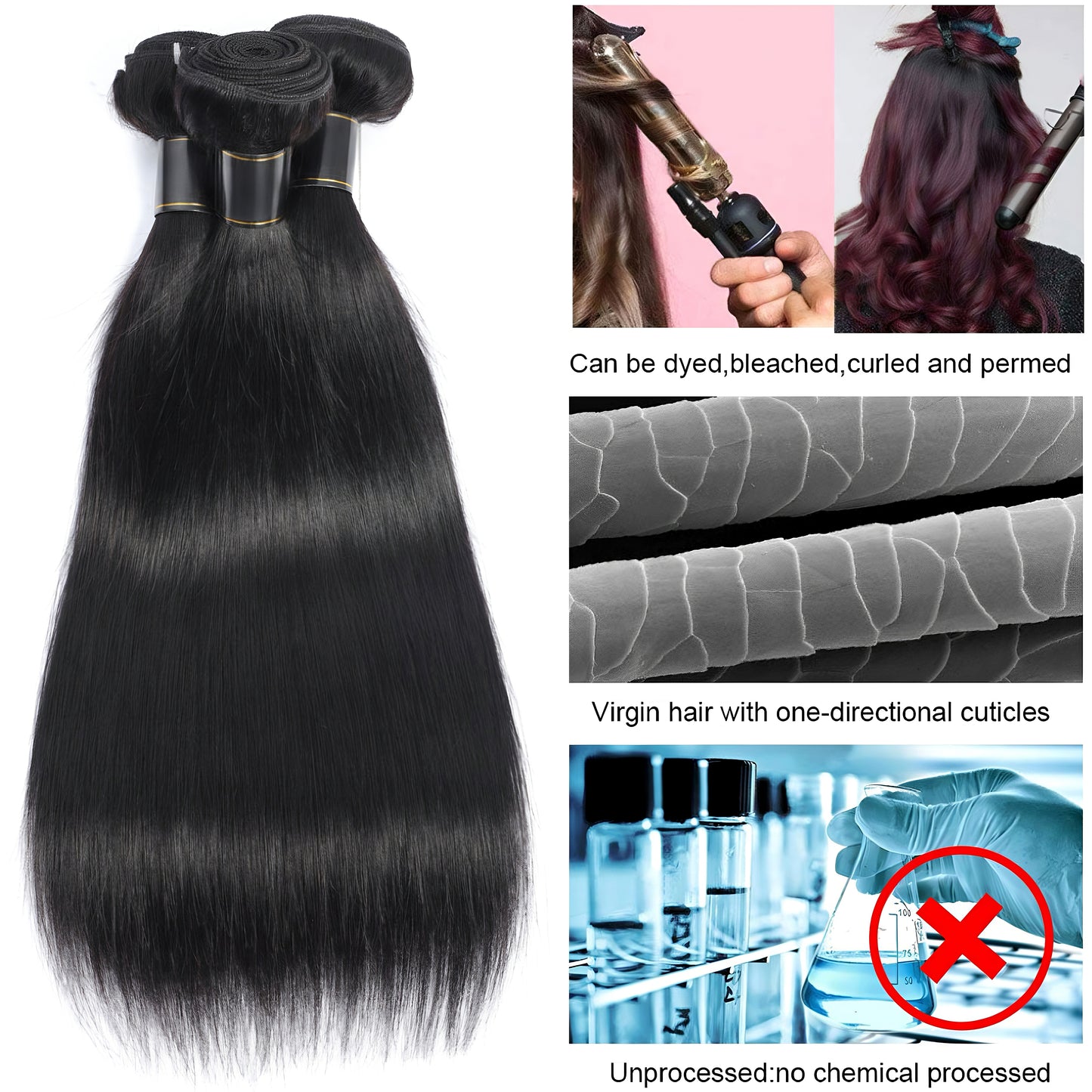 14A Straight Hair Human Hair Bundles 100% Unprocessed Virgin Straight Human Hair Weave 3 Bundles Hair