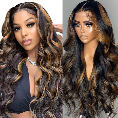 Ombre Lace Front Wig Human Hair 1B/30 Body Wave Highlight 13x4 Ombre Brown Lace Wigs
