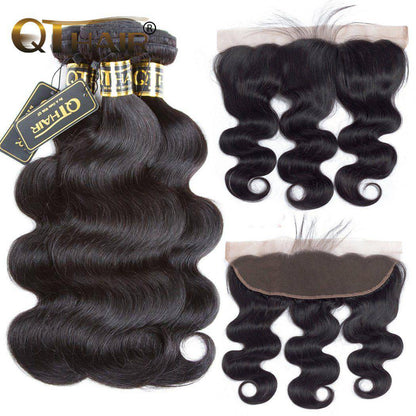 Virgin Human Hair Peruvian Body Wave Weave 3 Bundles with 13x4 Lace Frontal