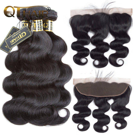 Virgin Human Hair Peruvian Body Wave Weave 3 Bundles with 13x4 Lace Frontal