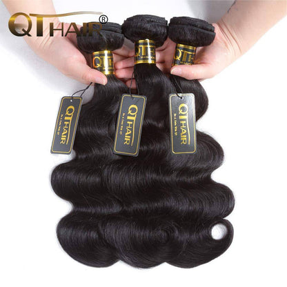 Indian Body Wave Human Hair Weave 3 Bundles with Lace Frontal Ear to Ear