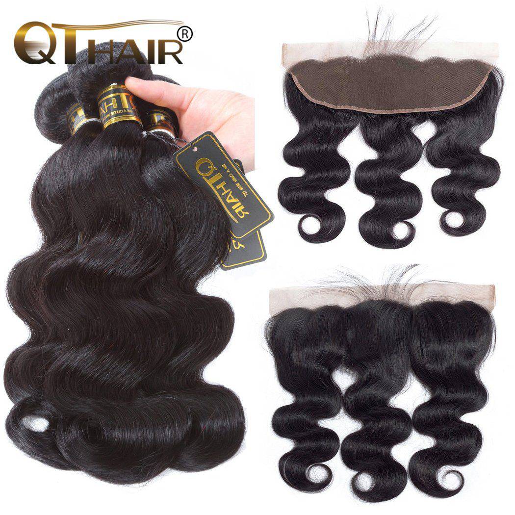 Indian Body Wave Human Hair Weave 3 Bundles with Lace Frontal Ear to Ear