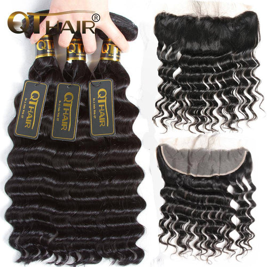 Brazilian Loose Deep Wave 3 Bundles with 13x4 Lace Frontal Unprocessed Human Hair