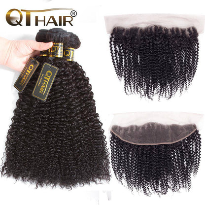 Jerry Curly 3 Bundles With 13x4 Frontal Brazilian Hair Weave Bundles With Frontal