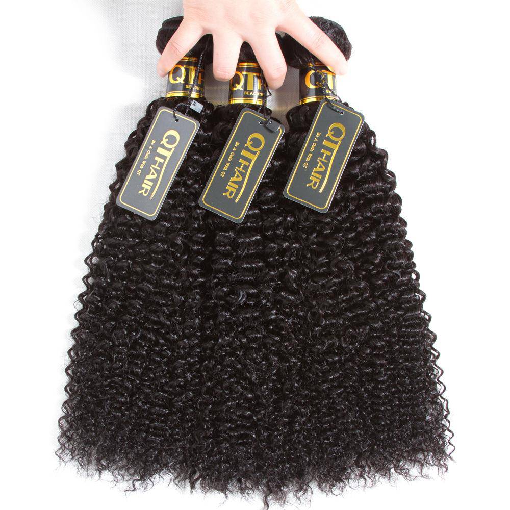 QT 14A Unprocessed Peruvian Curly Hair 3 Bundles with Frontal 100% Human Hair