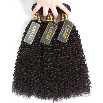 QT 14A Unprocessed Peruvian Curly Hair 3 Bundles with Frontal 100% Human Hair