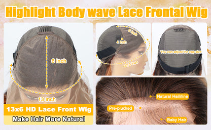 Honey Blonde Human Hair 13x6 HD Body Wave 4/27 Highlight Ombre Lace Front Wigs