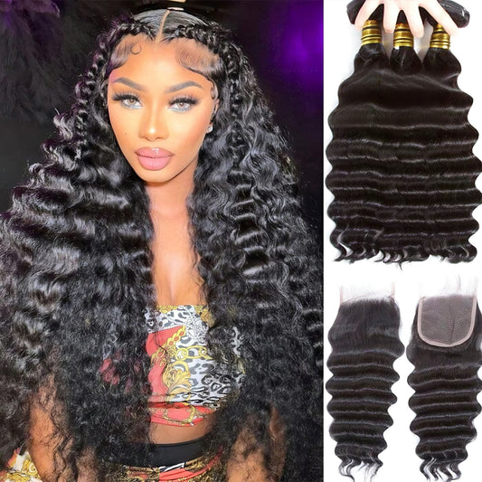 Loose Deep Wave Bundles with Closure Virgin Human Hair Extensions