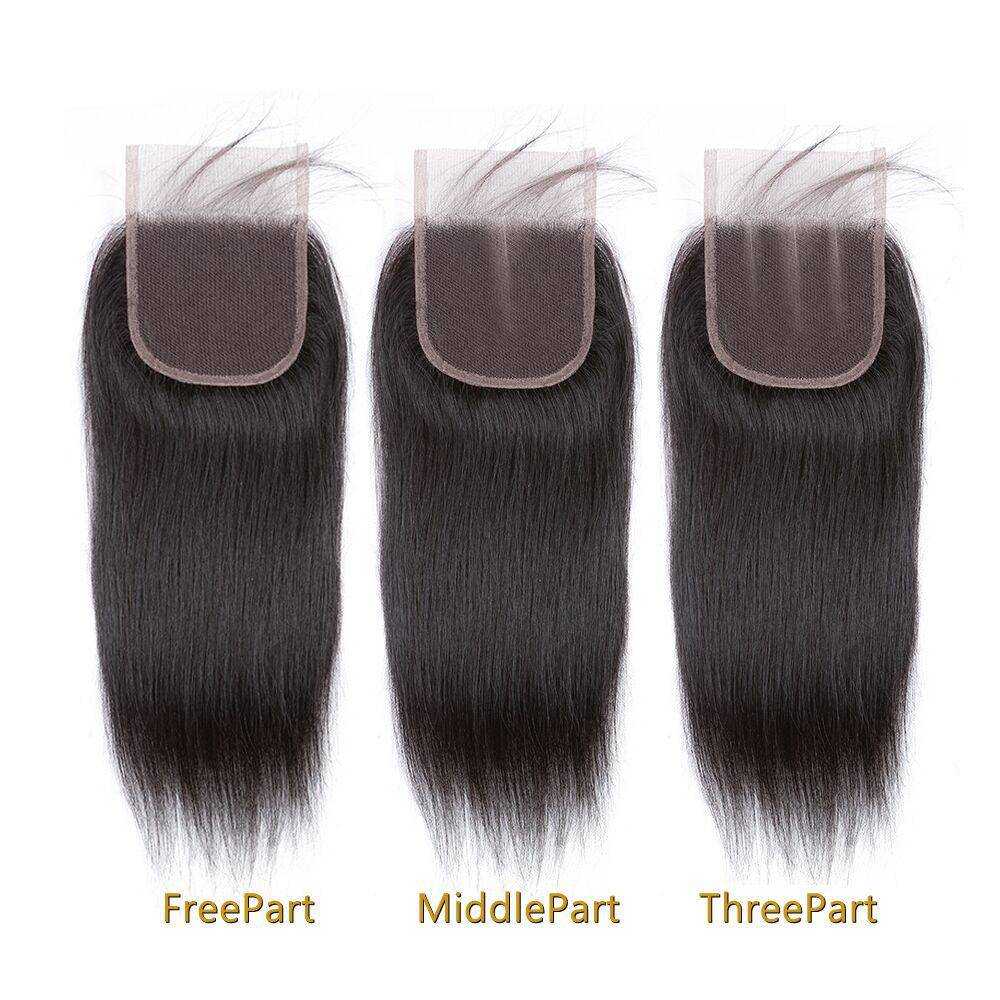 Peruvian Straight 4 Bundles with 4x4 Lace Closure Human Hair Bundles Weave Extensions