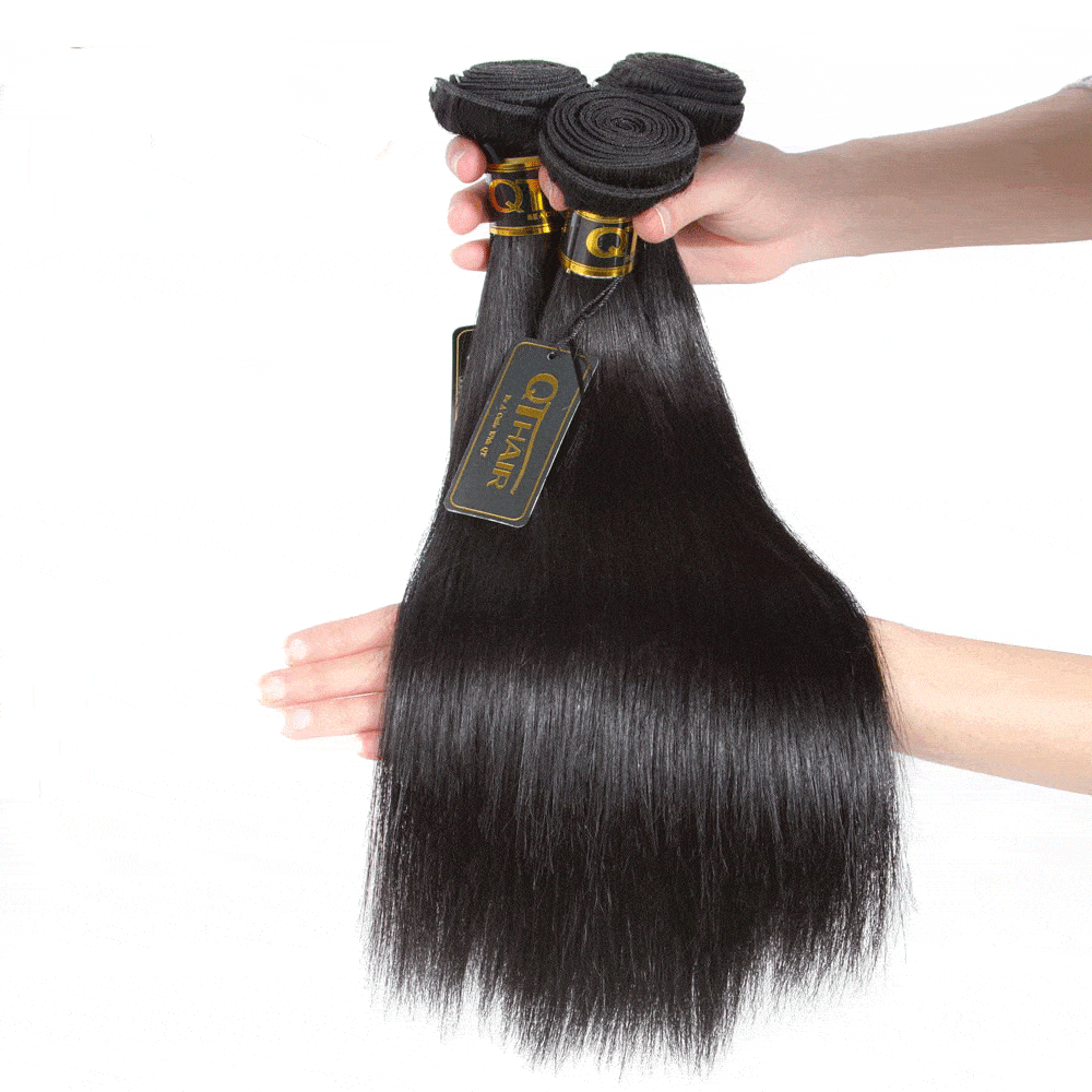 Indian Straight Raw Virgin Human Hair 4 Bundles with 4*4 Lace Closure Pre Plucked