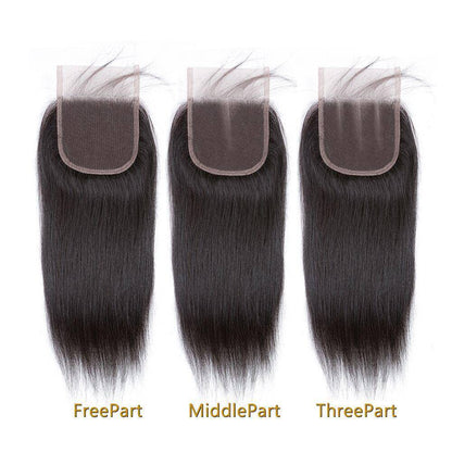 Indian Straight Raw Virgin Human Hair 4 Bundles with 4*4 Lace Closure Pre Plucked