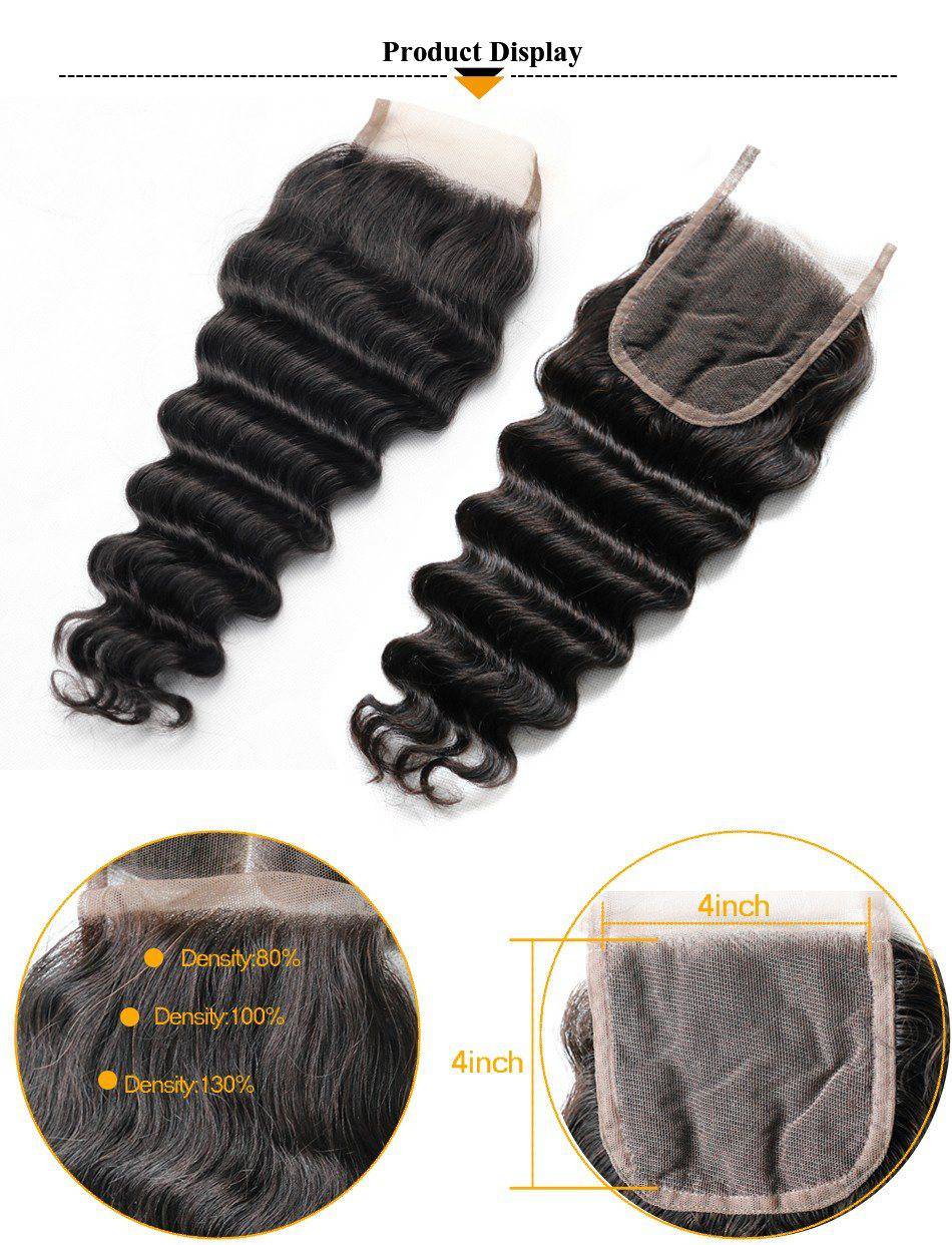 Peruvian Virgin Human Hair 4 Bundles Loose Deep Wave Hair with Lace Closure