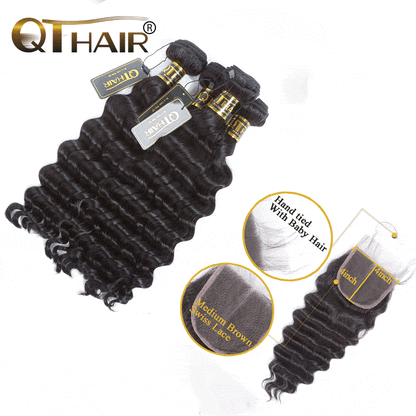 Loose Deep Wave Bundles With Closure Malaysian Hair 4 Bundles With Closure Remy Human Hair
