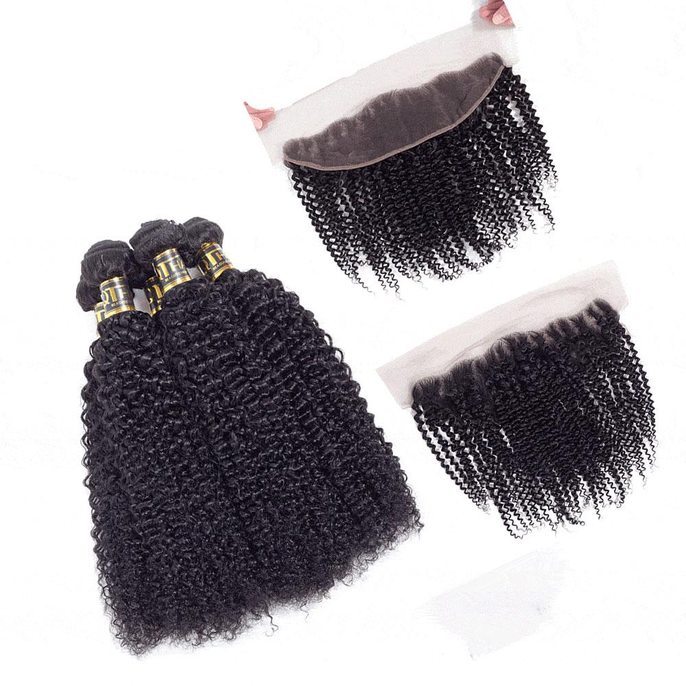 Malaysian 4 Bundles Curly with Lace Frontal 100% Unprocessed Virgin Human Hair