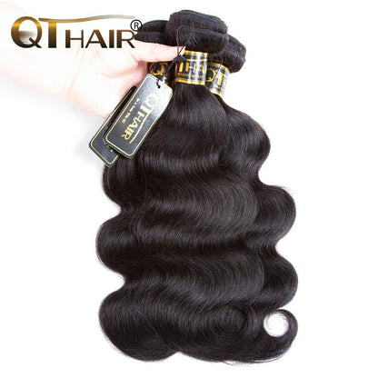 Body Wave 3 Bundles with Lace Frontal Virgin Human Hair Weave Extensions for Women