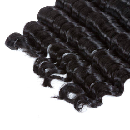 Loose Deep Wave Human Hair 3 Bundles with 13x4 Transparent Lace Frontal