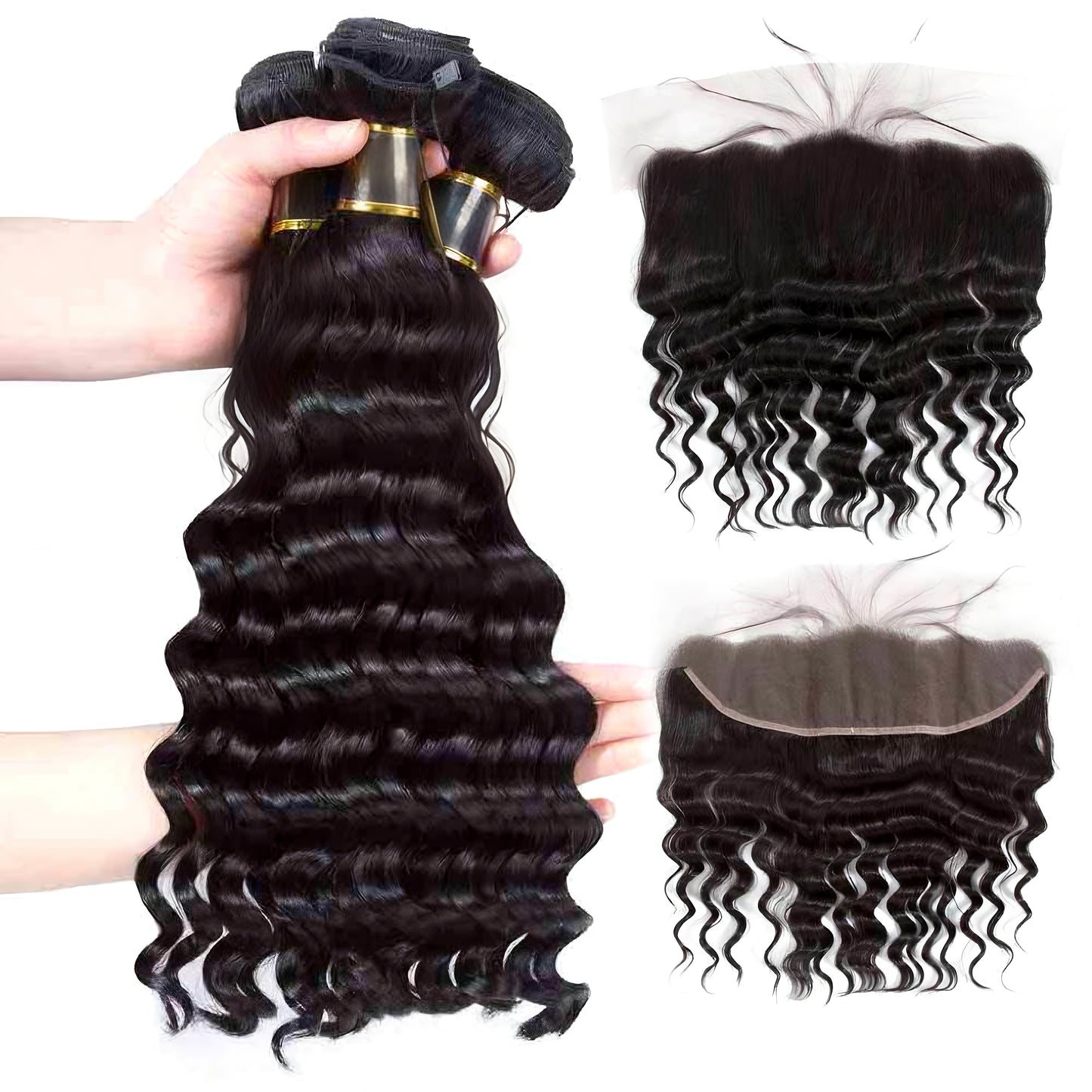 Loose Deep Wave 3 Bundles with Lace Frontal Virgin Human Hair Extensions