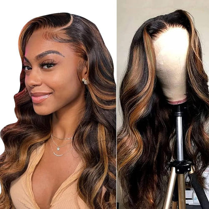 Ombre Lace Front Wig Human Hair 1B/30 Body Wave Highlight 13x4 Ombre Brown Lace Wigs