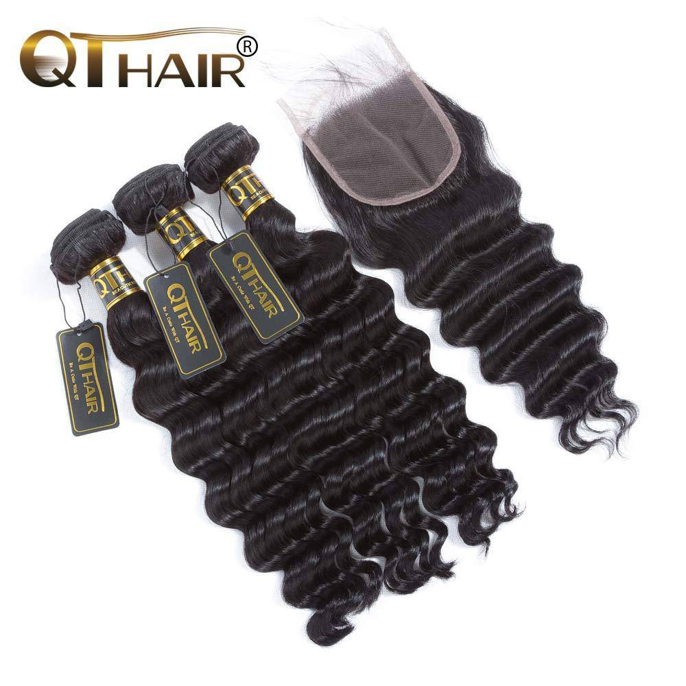 Loose Deep Wave Bundles with Closure Malaysian Virgin Human Hair Extensions