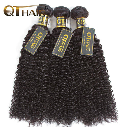 QT Virgin Human Hair Curly 3 Bundles Hair Weft with 4*4 Lace Closure Pre Plucked