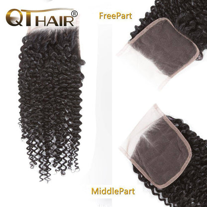 QT Virgin Human Hair Curly 3 Bundles Hair Weft with 4*4 Lace Closure Pre Plucked