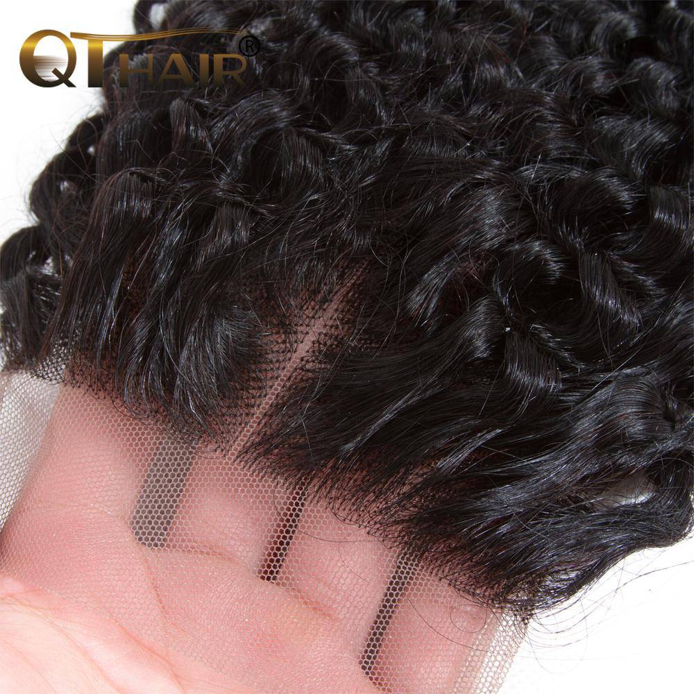 QT Virgin Human Hair Curly 3 Bundles Hair Weft with 4*4 Lace Closure Pre Plucked