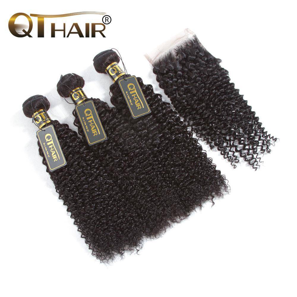 Malaysian Curly Human Hair Extensions 3 Bundles With Lace Closure