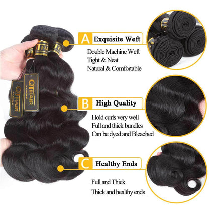 Malaysian Body Wave Virgin Human Hair Weave 3 Bundles with 4x4 Lace Closure