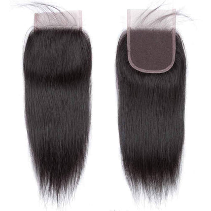 Peruvian Virgin Human Hair 3 Bundles Straight Hair with 4*4 Lace Closure with Baby Hair