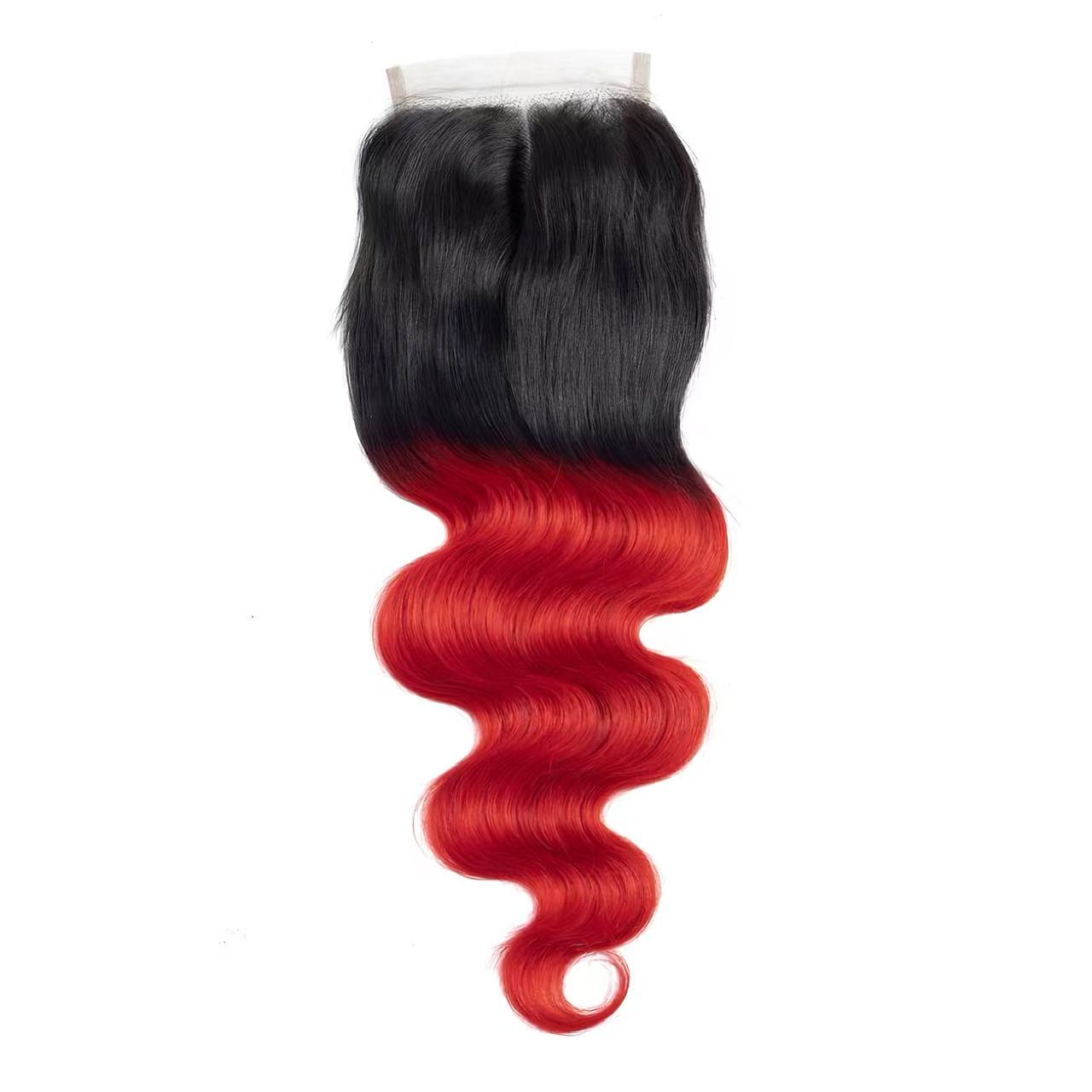 Ombre 1B/Red 3 Bundles with Lace Closure Body Wave Human Hair Weave Extensions