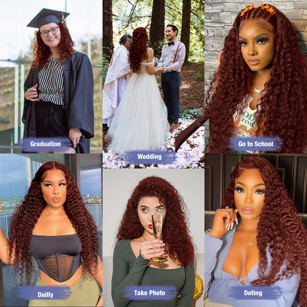 Reddish Brown Wig Human Hair 13x4/13x6 Curly Wig 33# Color Auburn Deep Wave Human Hair Wigs