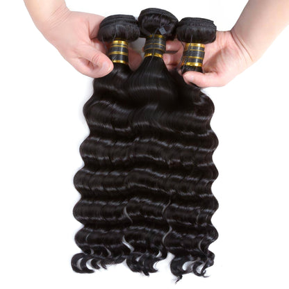 Loose Deep Wave 3 Bundles with 13x4 Lace Frontal Unprocessed Human Hair