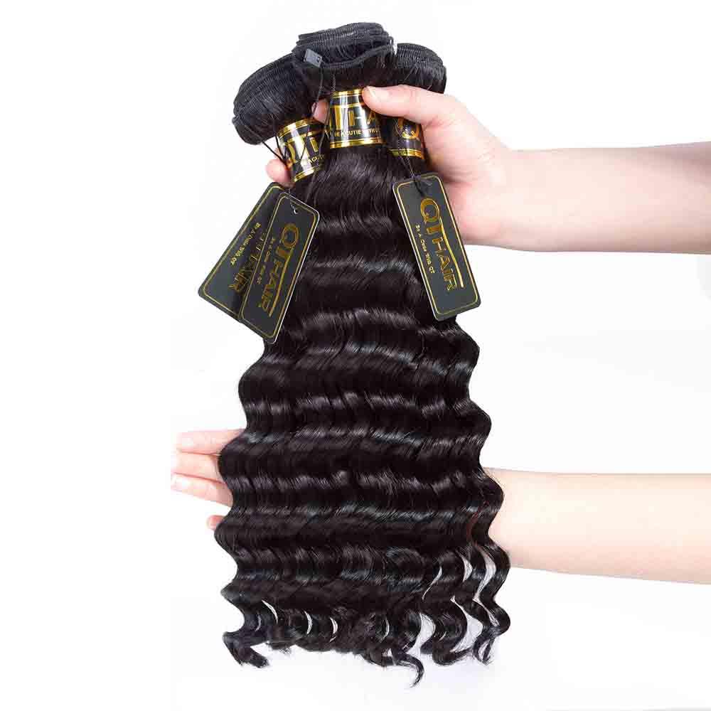 QT Hair Brazilian Loose Deep Wave Human Hair Bundles with Swiss Lace Closure