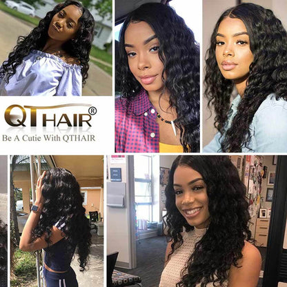 QT Hair Brazilian Loose Deep Wave Human Hair Bundles with Swiss Lace Closure