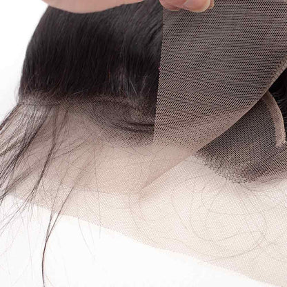 Brazilian Straight Human Hair Weave 3 Bundles with 13x4 Lace Frontal Natural Color