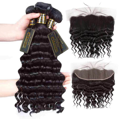 Loose Deep Wave 3 Bundles with Lace Frontal Virgin Human Hair Extensions