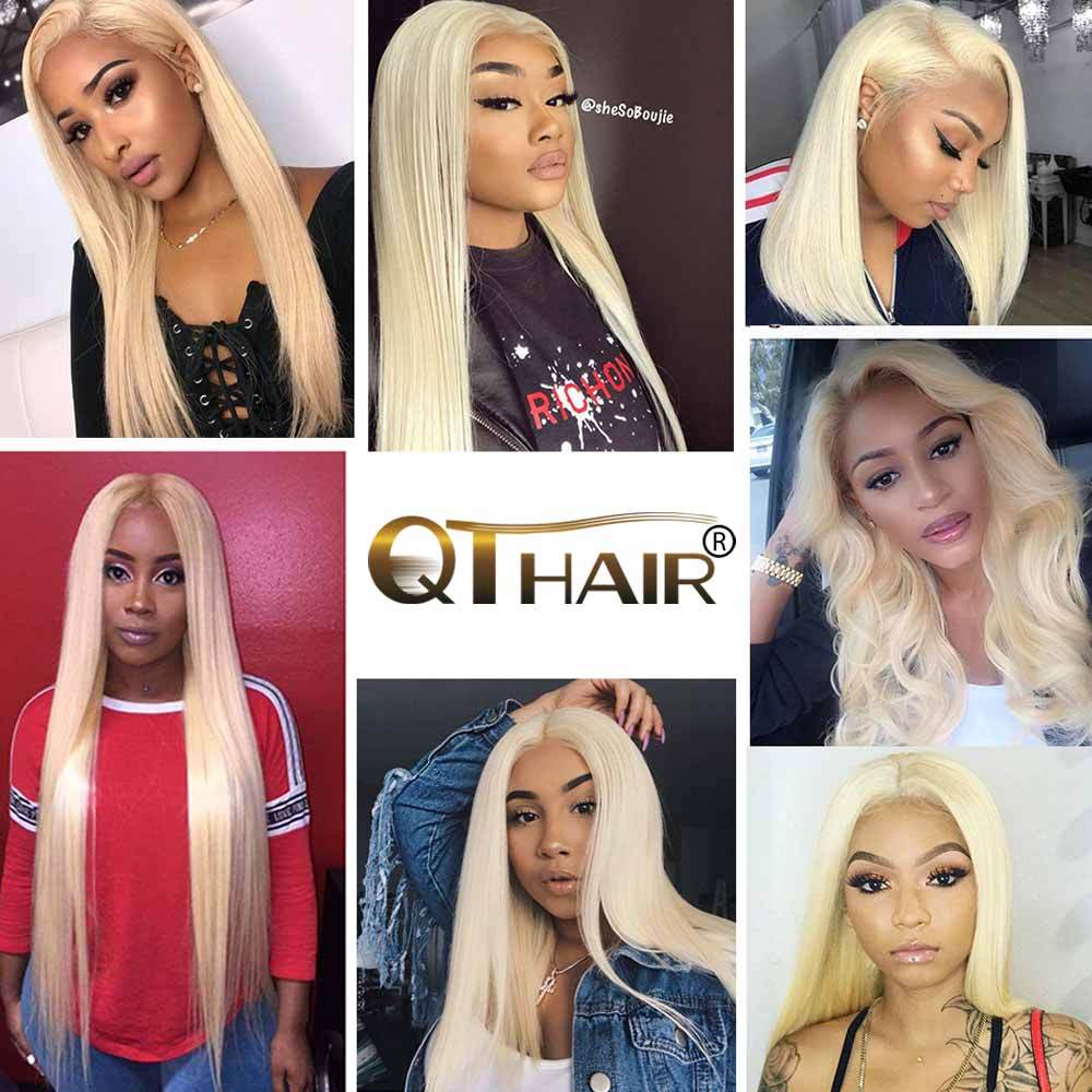 QT 613 Blond Straight Hair 3 Bundles with 4x4 Lace Closure Human Hair