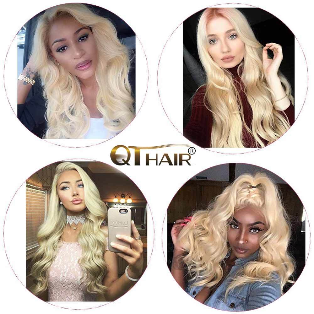 QT 14A Body Wave #613 Color Honey Blonde Hair 4 Bundles with 4x4 Lace Closure