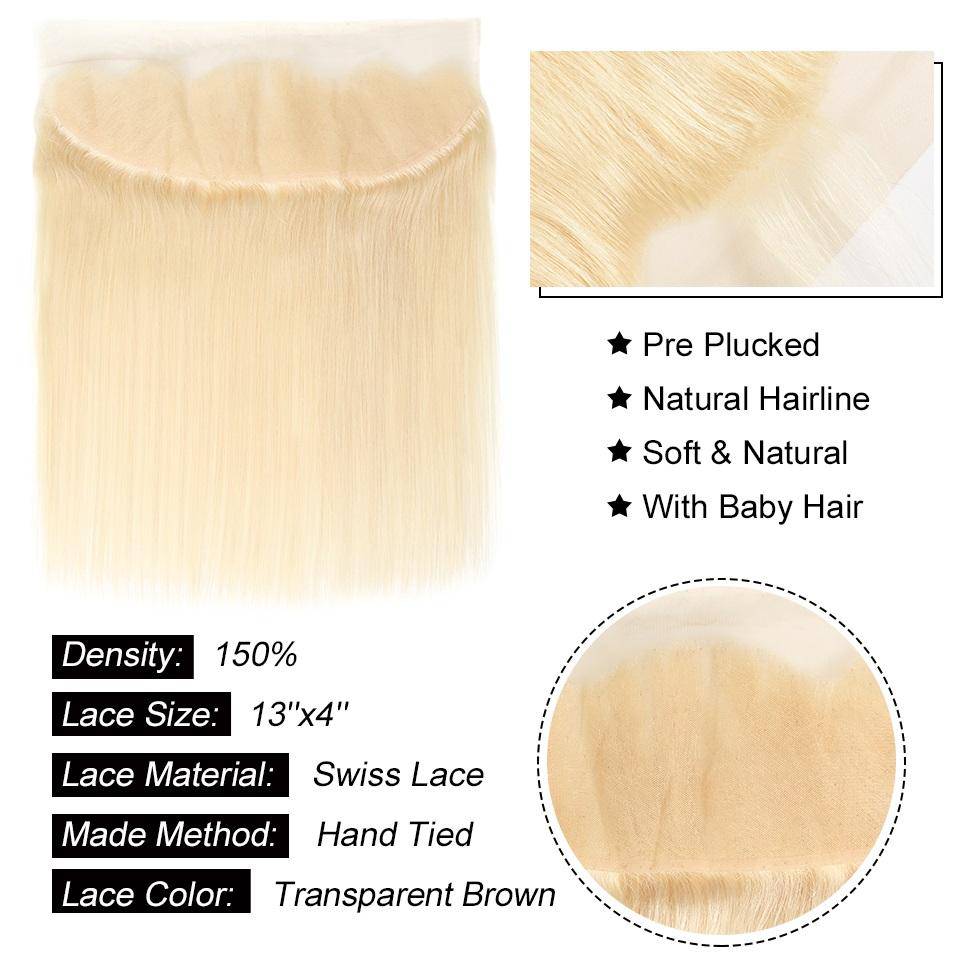 QT 14A Brazilian Human Hair #613 Blonde Straight Hair with 13x4 Swiss Lace Frontal