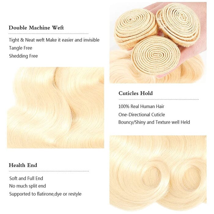 613 Honey Blonde Color Human Hair 3 Bundles with 13x4 Lace Frontal Body Wave