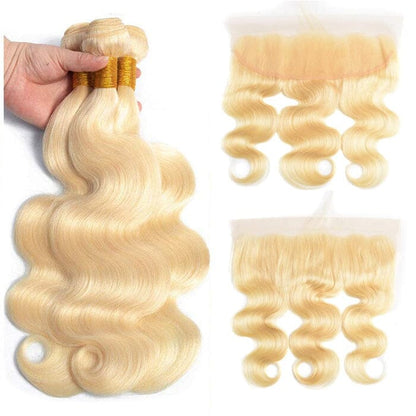 613 Color Human Hair Bundles 3 Pcs Malaysian Body Wave with 13x4 Lace Frontal