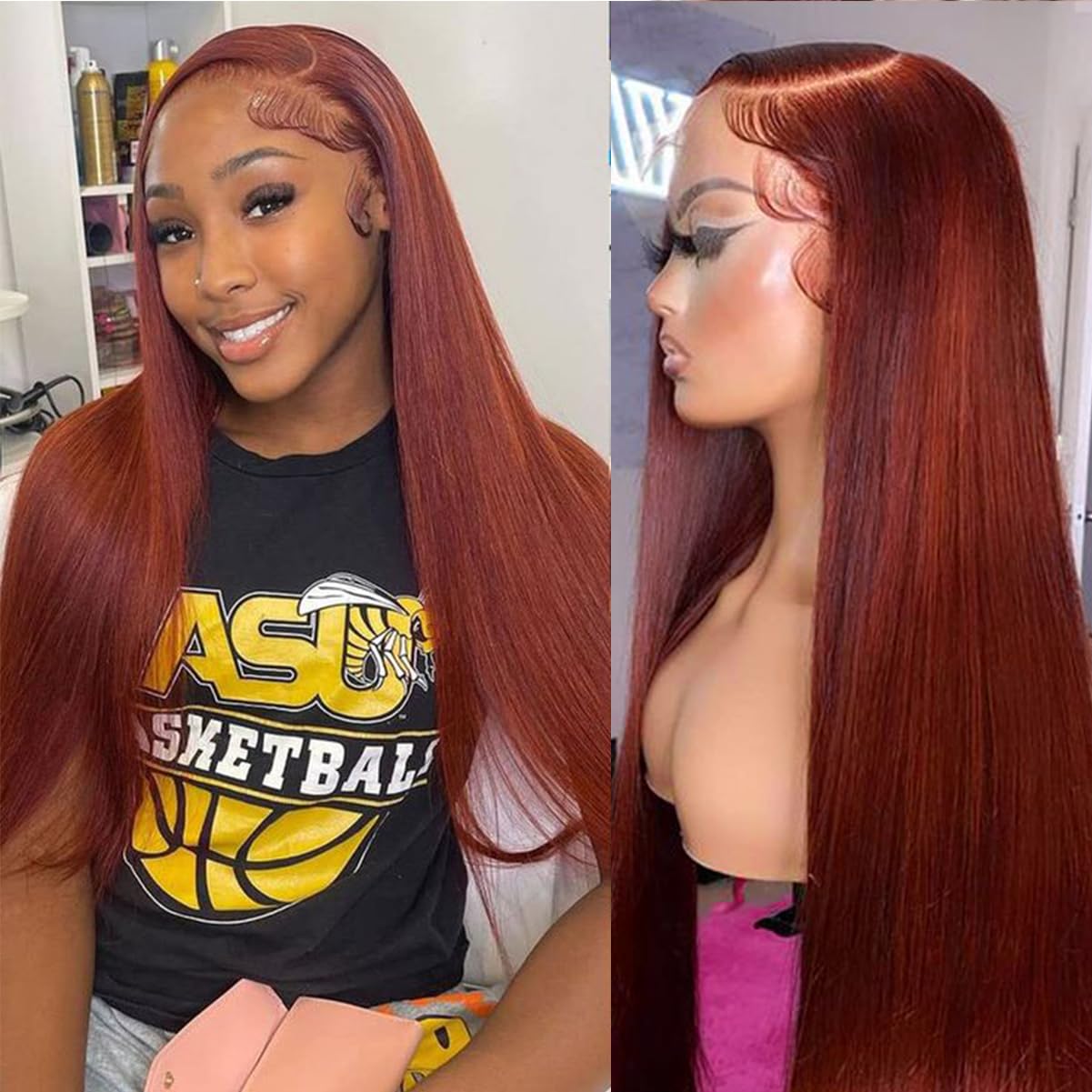 Reddish Brown Lace Front Wigs Human Hair Straight 13x4 HD Lace Front Wigs Human Hair Pre Plucked
